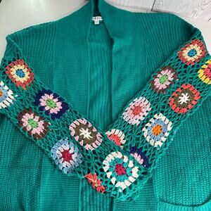 Blakeley Knit Grandma Square Teal One Size Cardigan  Boho Cottage